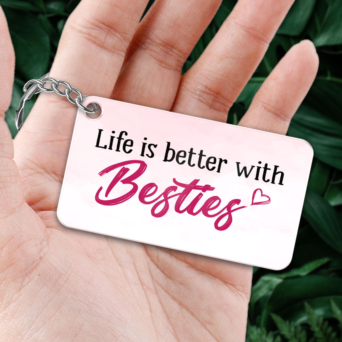 Besties Sisters Under The Pink Heart Tree Personalized Acrylic Keychain