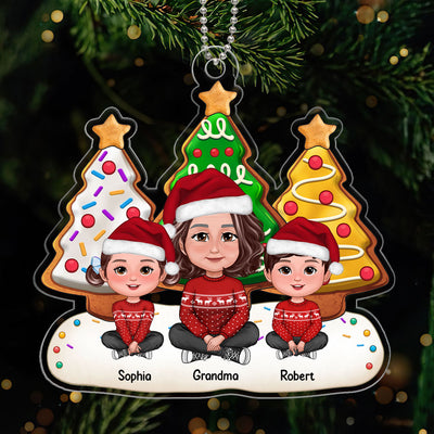 Grandma Grandkids Sitting Cookie Christmas Tree Personalized Acrylic Ornament