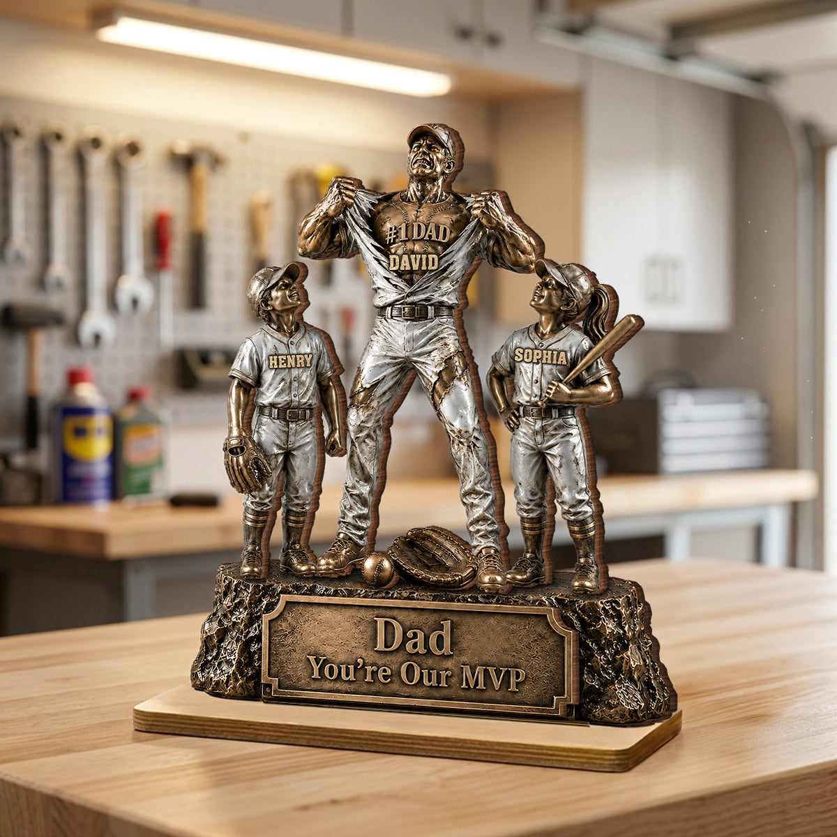 No 1 Dad Baseball Victory Trophy - Personalized 2-Layered Wooden Plaque - Father's Day Gift for Dad, Husband