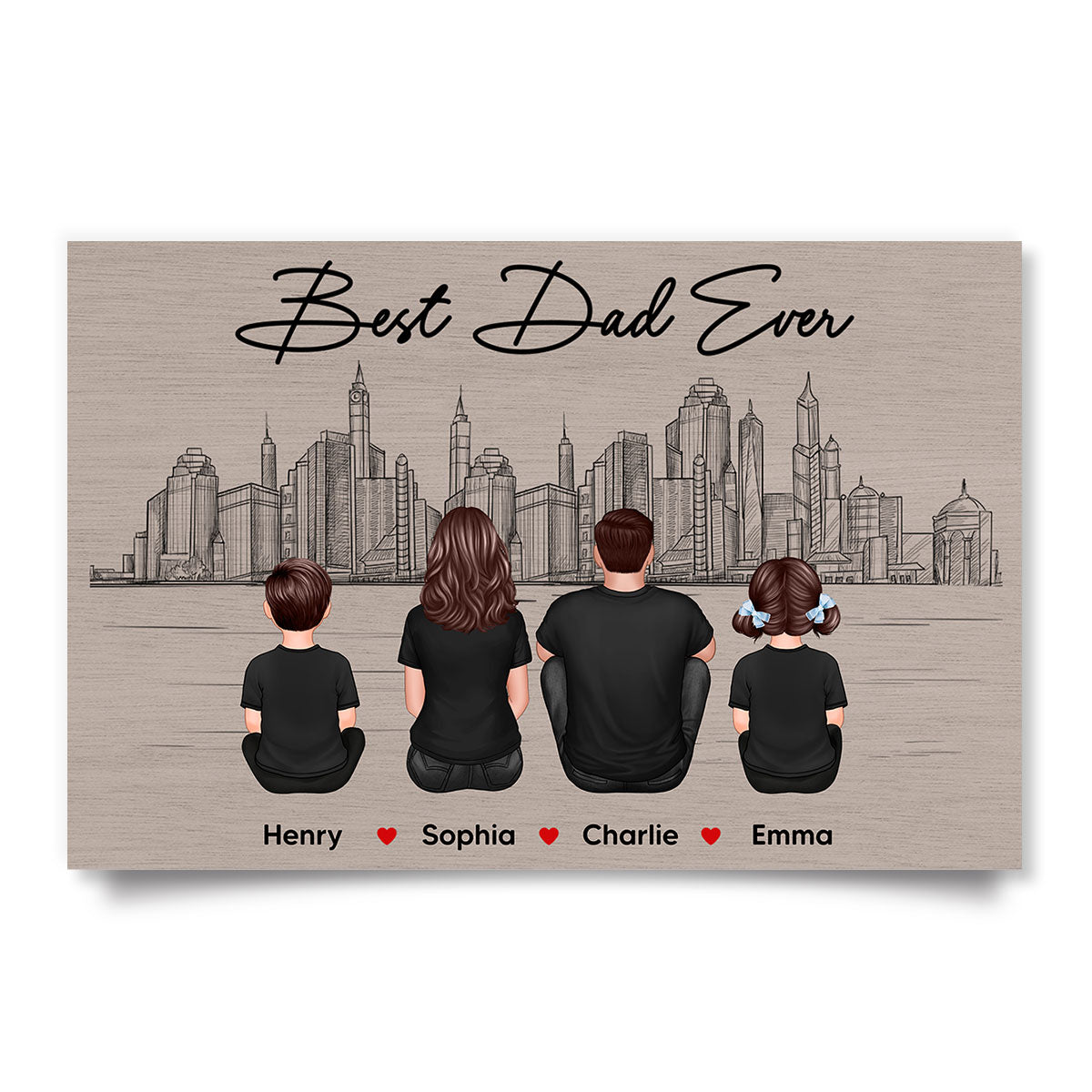 Skyline Family Sitting Back View Personalize Poster, Father's Day gift for Husband, for Dad, for Grandpa
