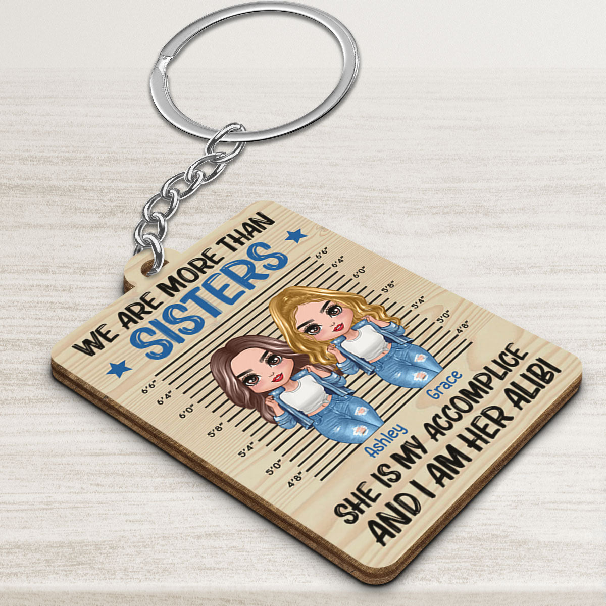 Cool Doll Besties Accomplice Alibi Gift For Best Friends Personalized Wooden Keychain