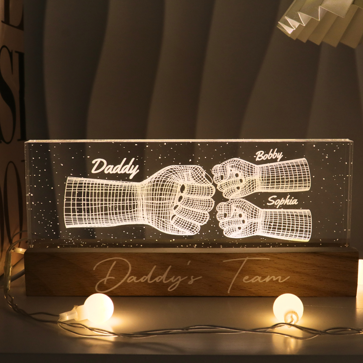 Daddy‘s Team Fist Bump 3D Illusion Personalized Acrylic Block LED Night Light