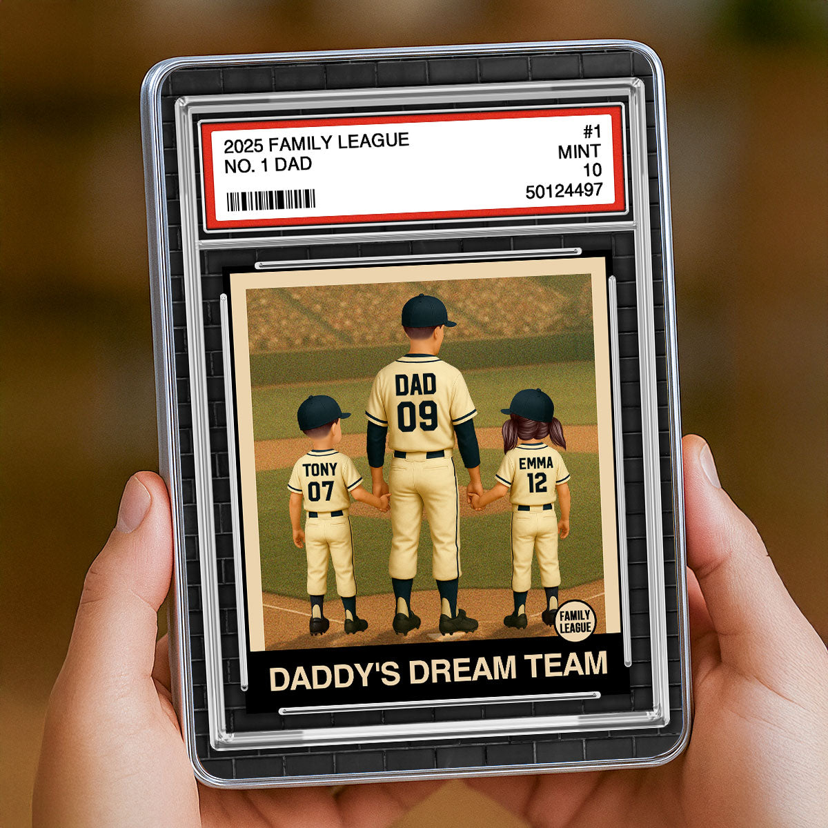 Baseball No. 1 Dad Man & Kids Trading Card Style Personalized Mirrored Picture Frame