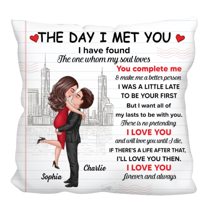 The Day I Met You Couple Skyline Personalized Pillow