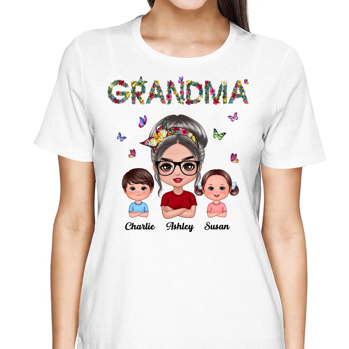 Colorful Floral Words Doll Grandma And Grandkids Gift For Grandma Personalized Shirt