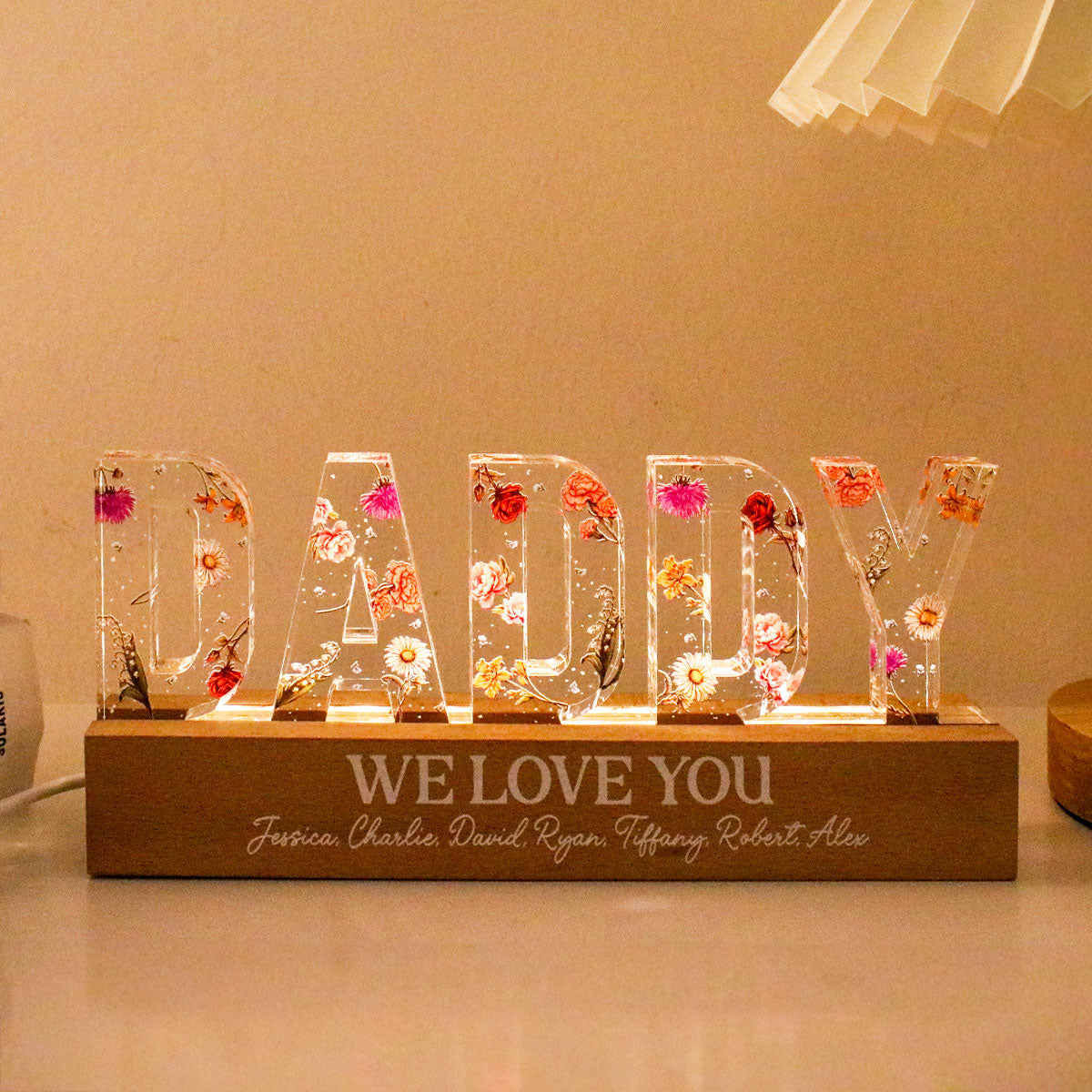 Custom Flower Printed LED Night Light, Birth Month Flower, Gift For Grandpa, Gift For Dad