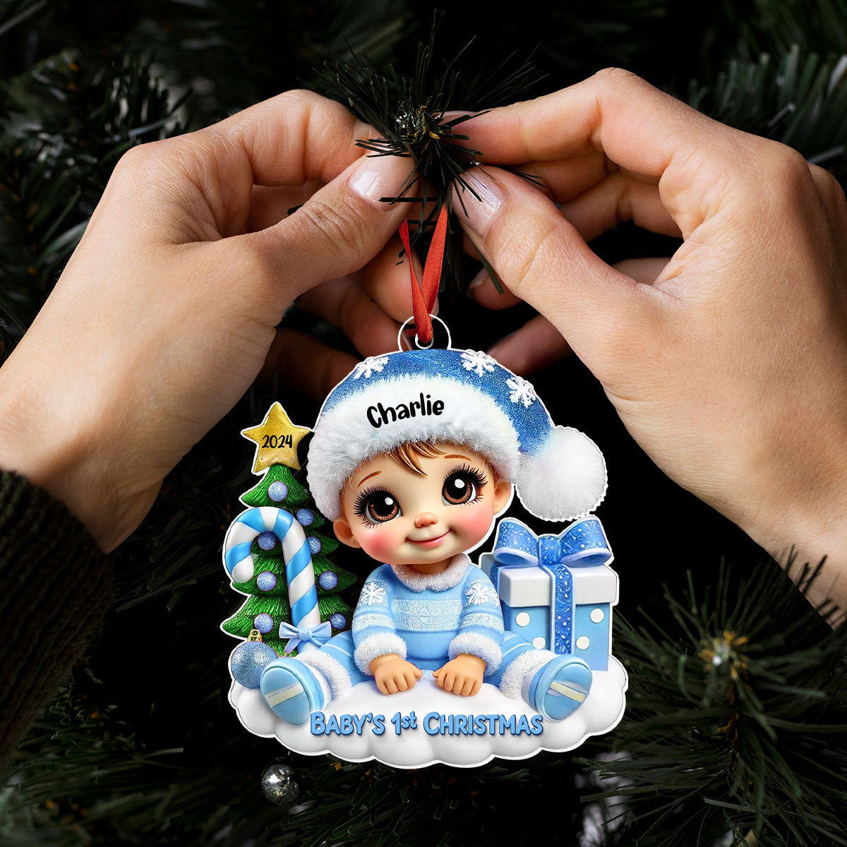 Cute Baby Sitting Personalized 2D Flat Acrylic Ornament, Christmas Keepsake for Baby, New Mom, New Dad