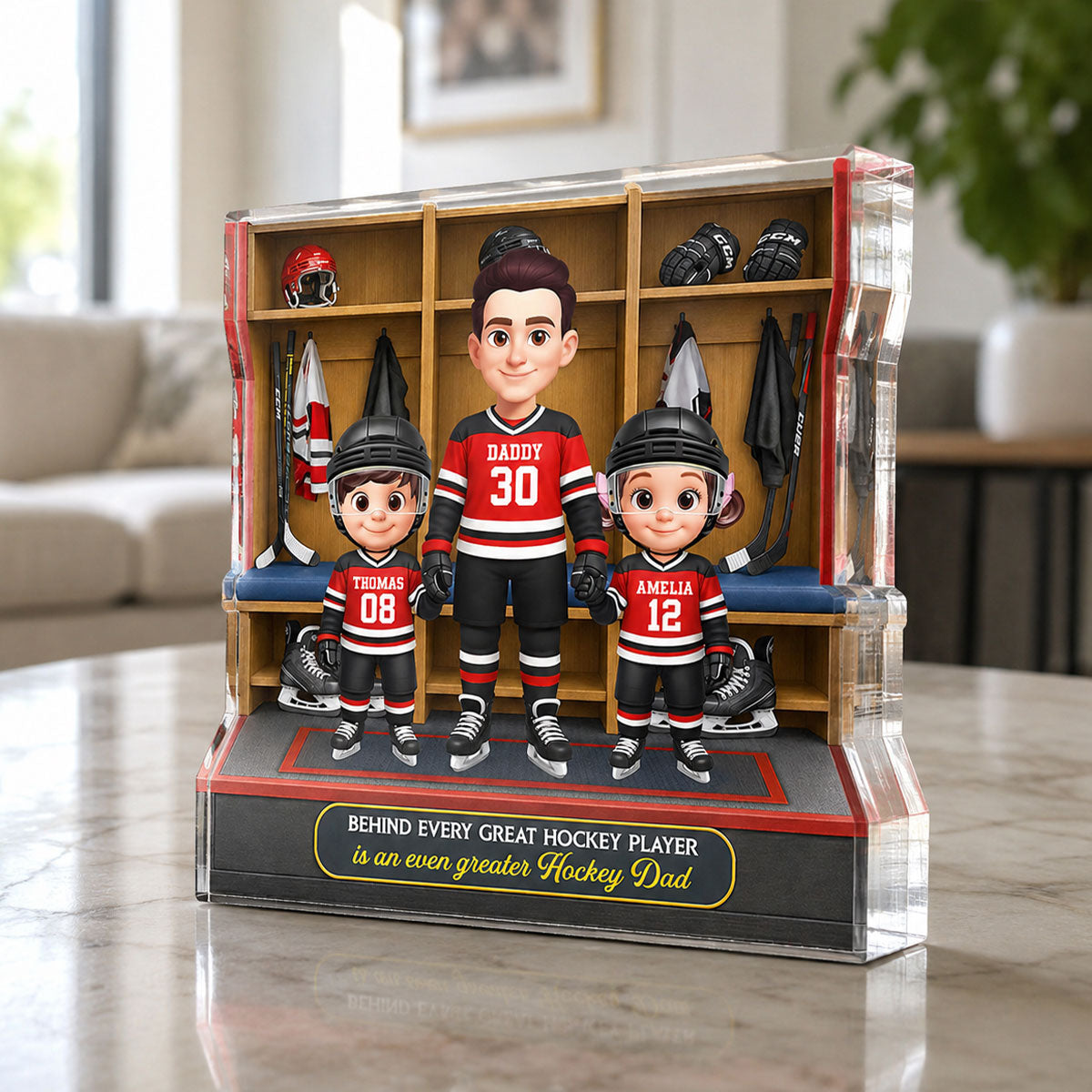 Hockey Dad And Kids Locker Room - Personalized Acrylic Block Plaque - Father's Day Gift For Dad, Husband