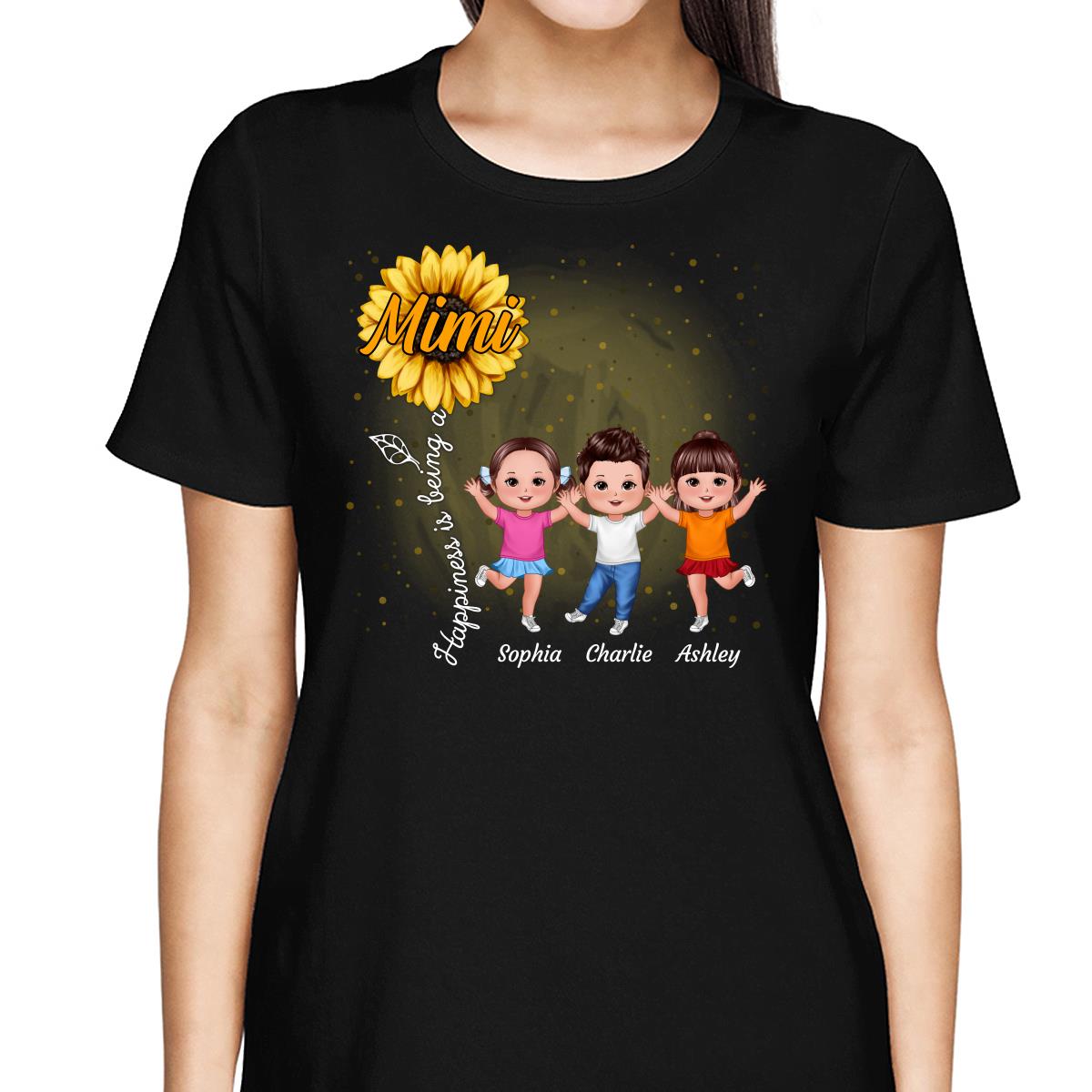Happiness Is Being A Grandma Sunflower Happy Doll Kids Personalized Shirt
