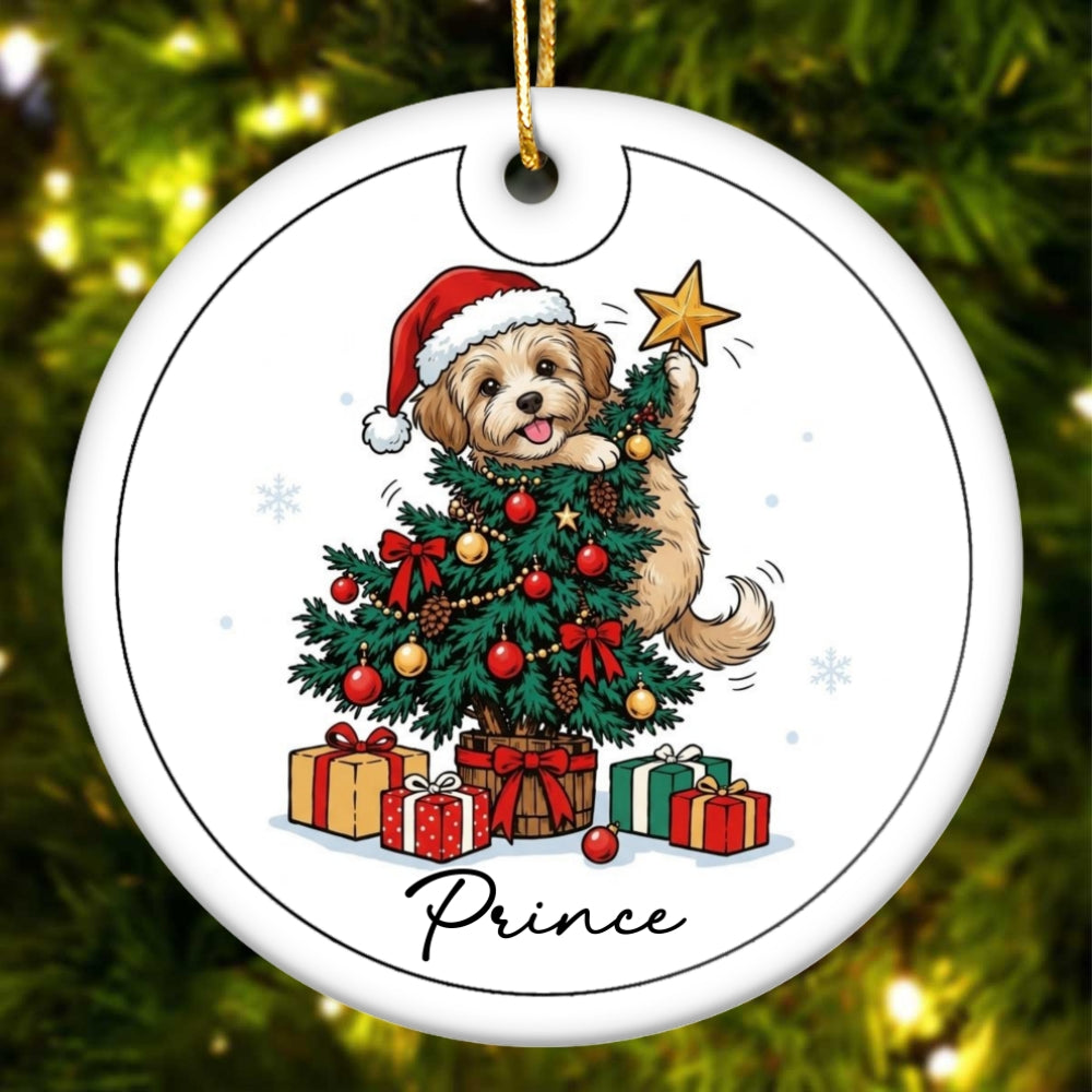Cute Dog Cat On Christmas Tree Upload Photo - Personalized Ceramic Ornament - Funny Gift For Dog Lover, Cat Lover