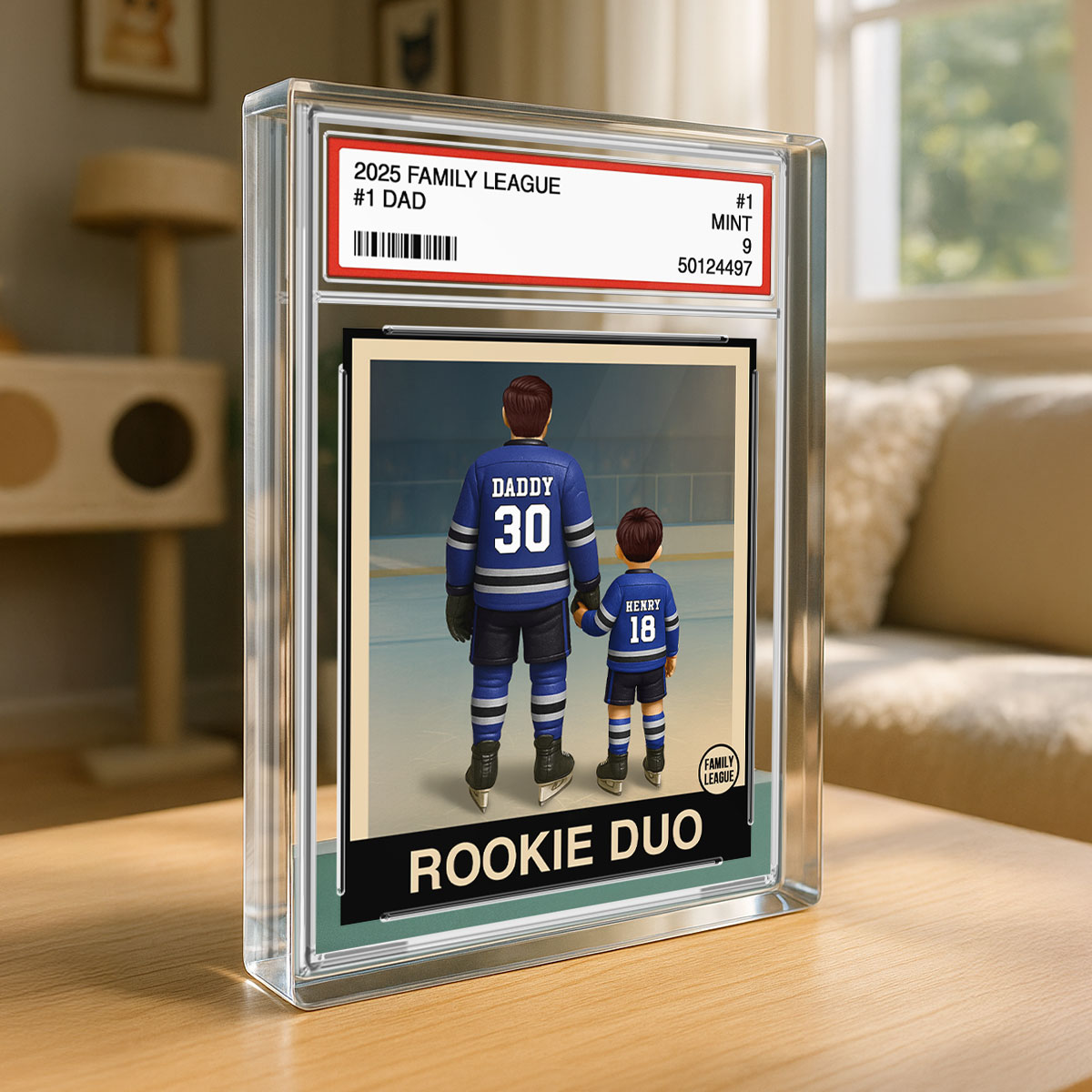 Hockey No. 1 Dad Man & Kids Trading Card Style - Personalized Acrylic Block Plaque