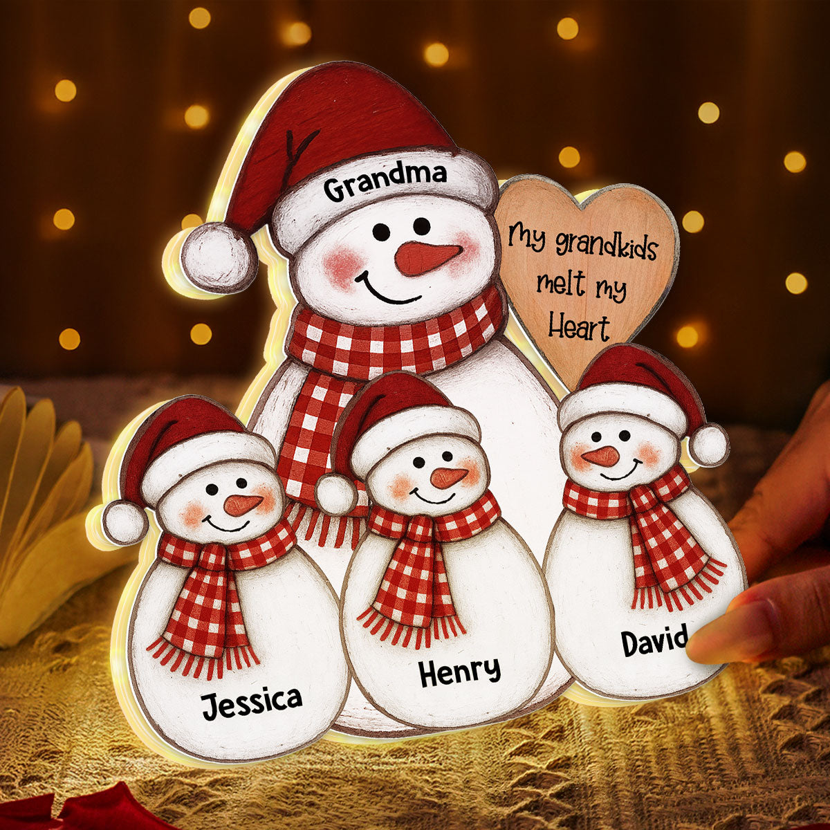 Folk Art Cute Snowman Grandma & Grandkid - Personalized Light Box - Christmas Decor For Grandma