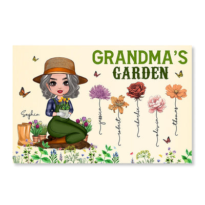 Grandma‘s Garden Doll Grandma Mom Vintage Birth Month Flowers Personalized Horizontal Poster