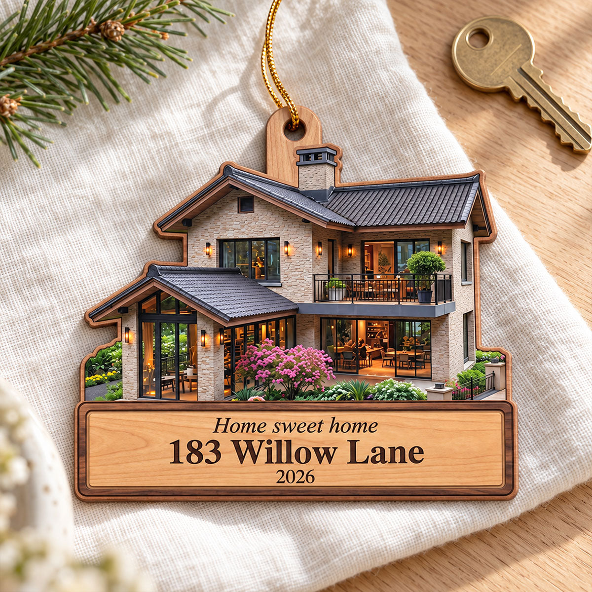 Custom New Home Portrait from Photo - Personalized Wooden Ornament - Christmas Gift for Daughter, Son, Family, Friends, Housewarming Gift