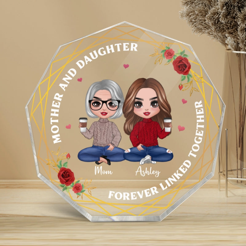 Floral Frame Doll Mother Daughters Personalized Nonagon Acrylic Plaque