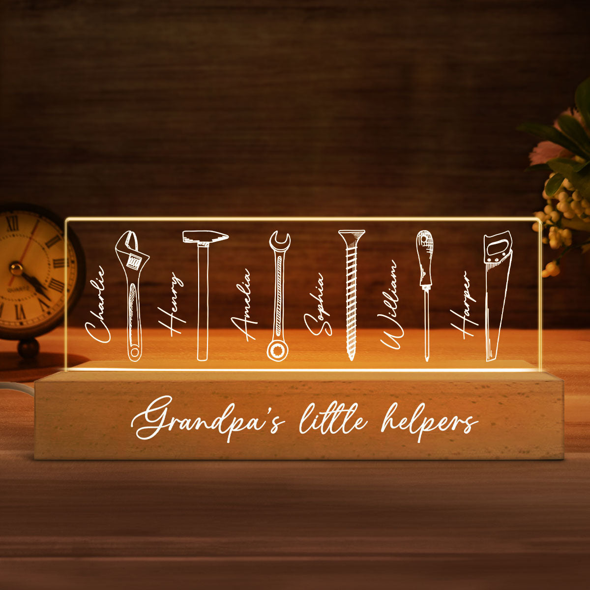 Grandpa Dad Little Helpers Personalized Acrylic Block LED Night Light