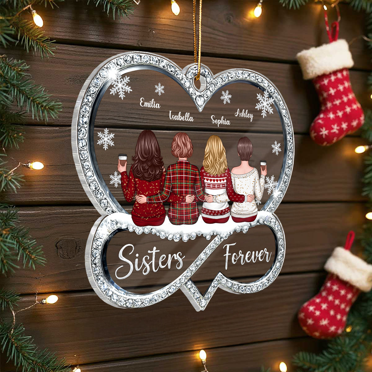 Sisters Forever Infinity Love 3D Crystal Effect - Personalized Acrylic Ornament - Christmas Gift for Sisters Siblings