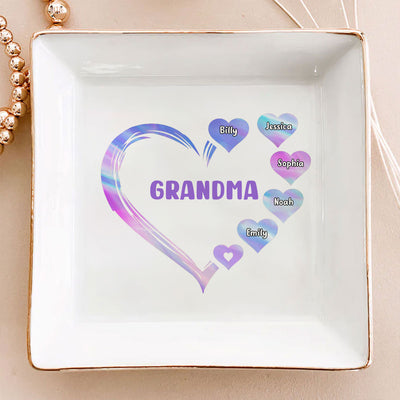 Grandma Mom Hearts Marble Patterned Personalized Jewelry Dish, Birthday Gift for Grandma, Christmas Gift