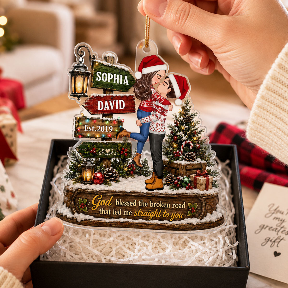 God Blessed the Broken Road That Led Me Straight to You - Personalized Acrylic Ornament - Couple Christmas Gift for Her, for Him