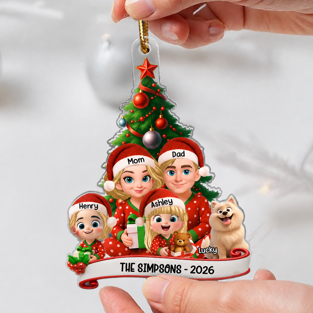 Family Pajama Personalized Acrylic Ornament, Christmas Decor for Family