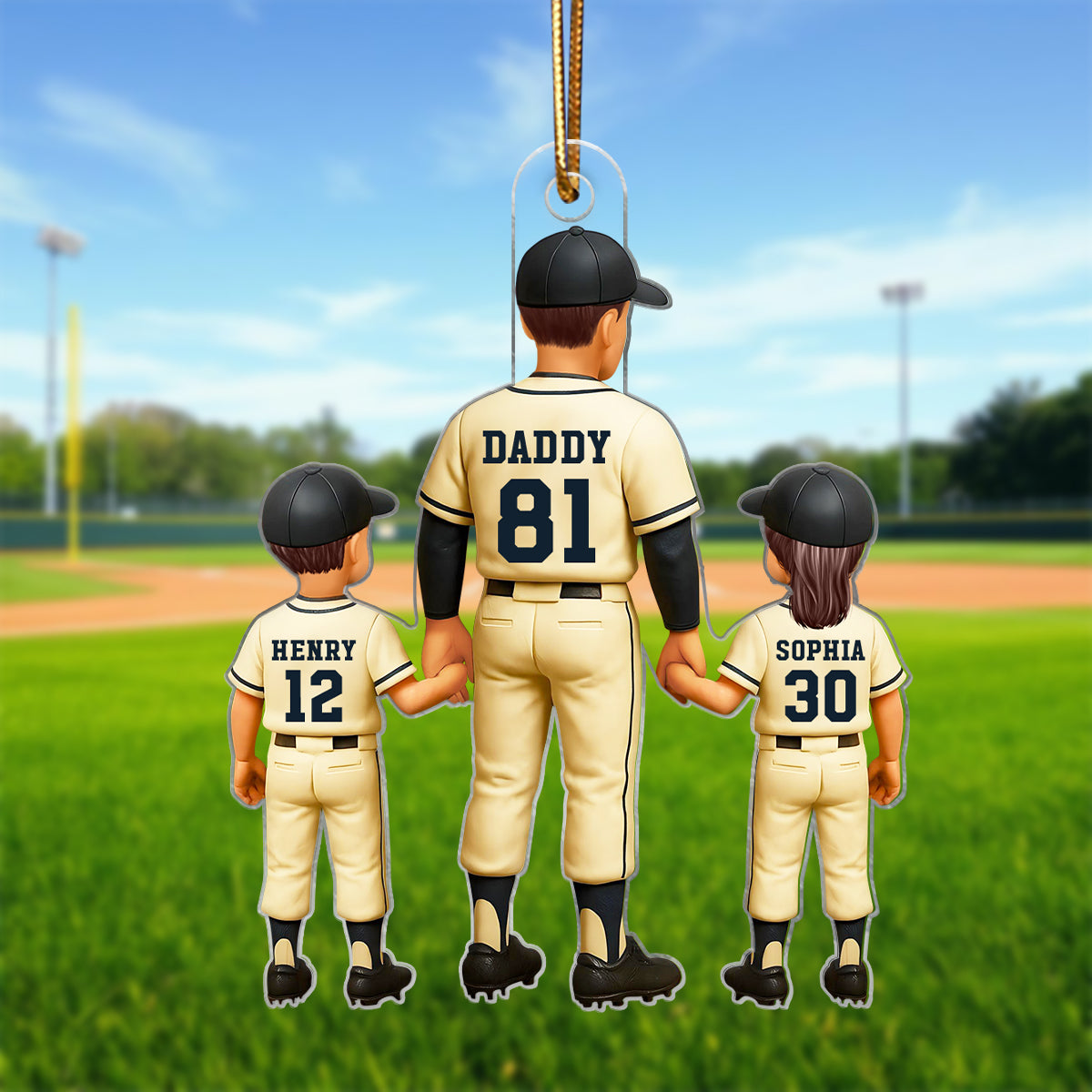 Baseball Father Holding Son Daughter Hand Personalized Acrylic Ornament, Christmas Gift for Baseball Dad