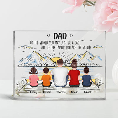 Dad You Are The World Man Kids Dogs Cats Back View Personalized Horizontal Rectangle Acrylic Block Plaque