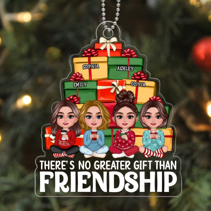 Besties Sisters Sitting Front Christmas Gift Pile Personalized Acrylic Ornament