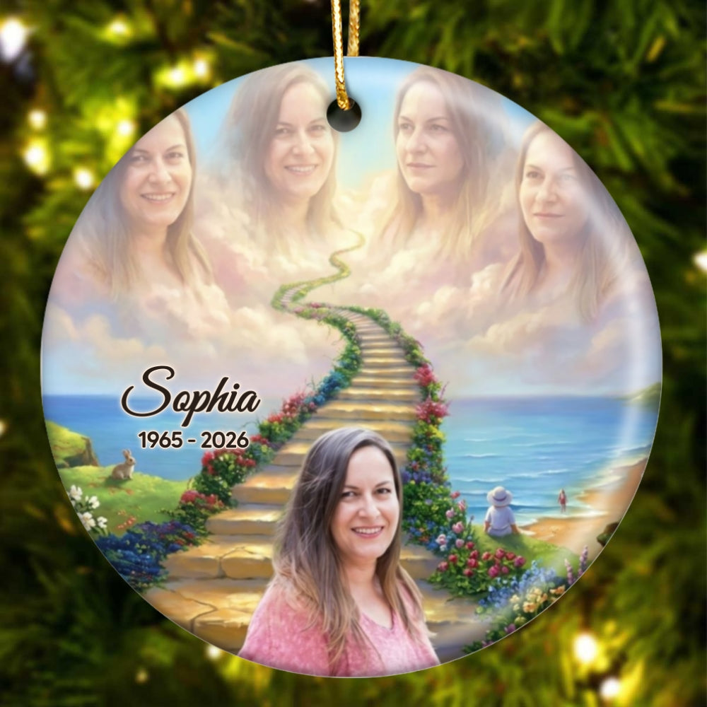 Stairway To Heaven Memorial - Personalized Ceramic Ornament - Memorial Gift, Sympathy Gift, Christmas Keepsake