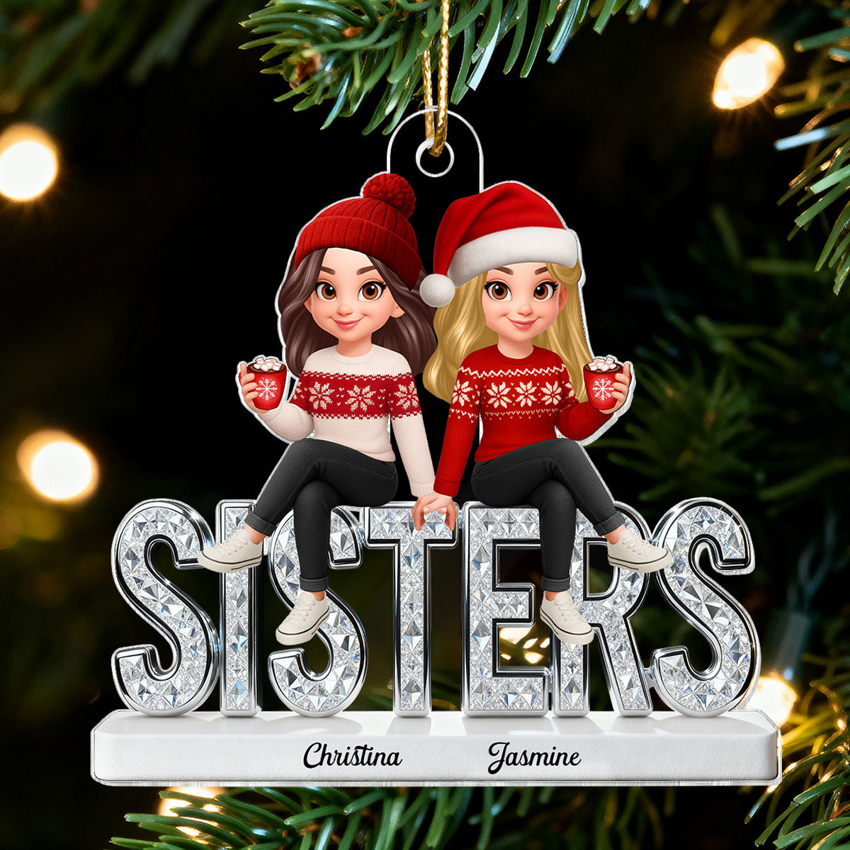3D Shinning Effect Sisters Forever Christmas - Personalized Acrylic Ornament - Gift For Sisters