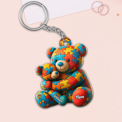 Autism Bear Mom & Kid Autism Awareness Personalized Acrylic Keychain