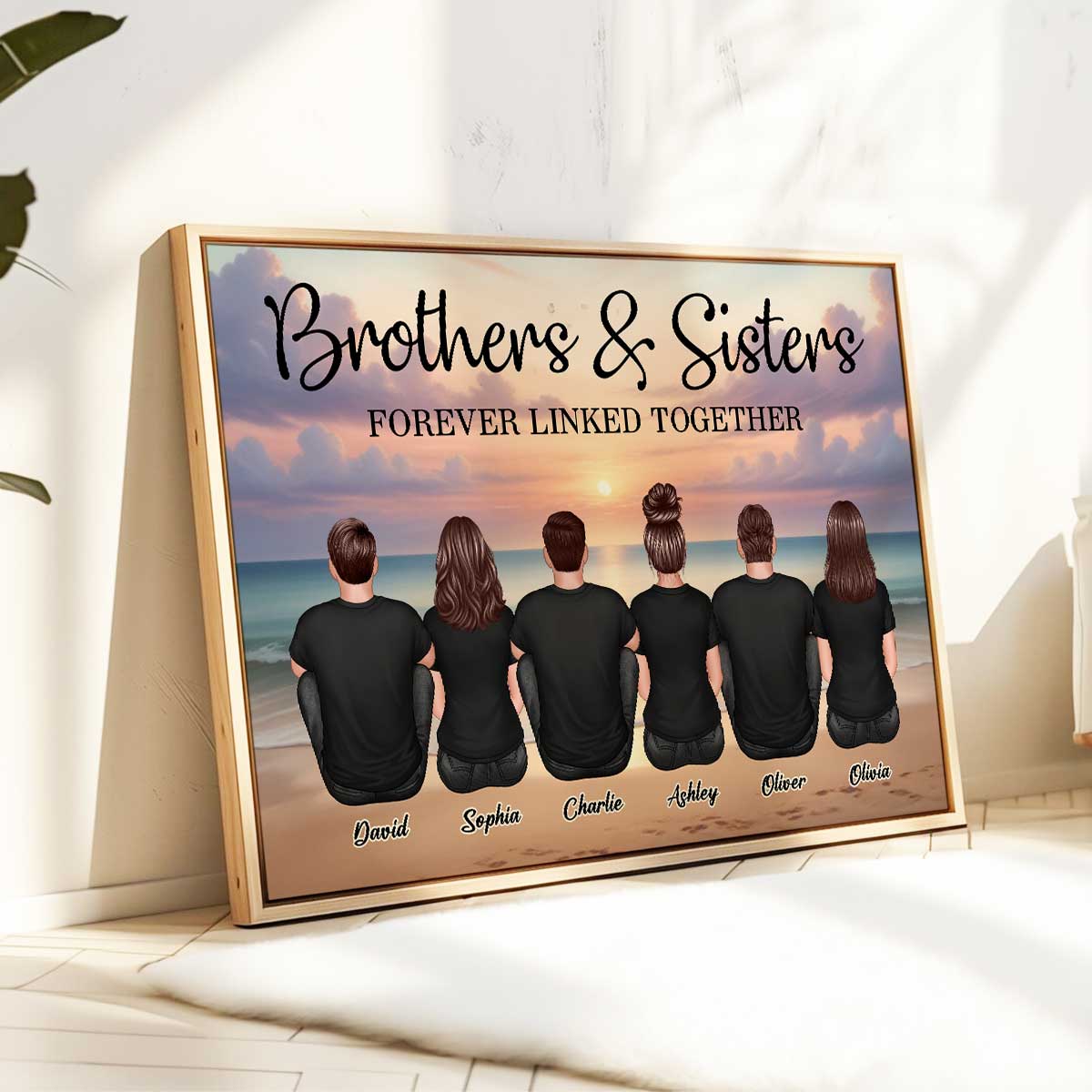 Realistic Beach Landscape Brothers & Sisters Forever Linked Together Personalized Poster| Gift For Siblings, Birthday Gift or Just Because