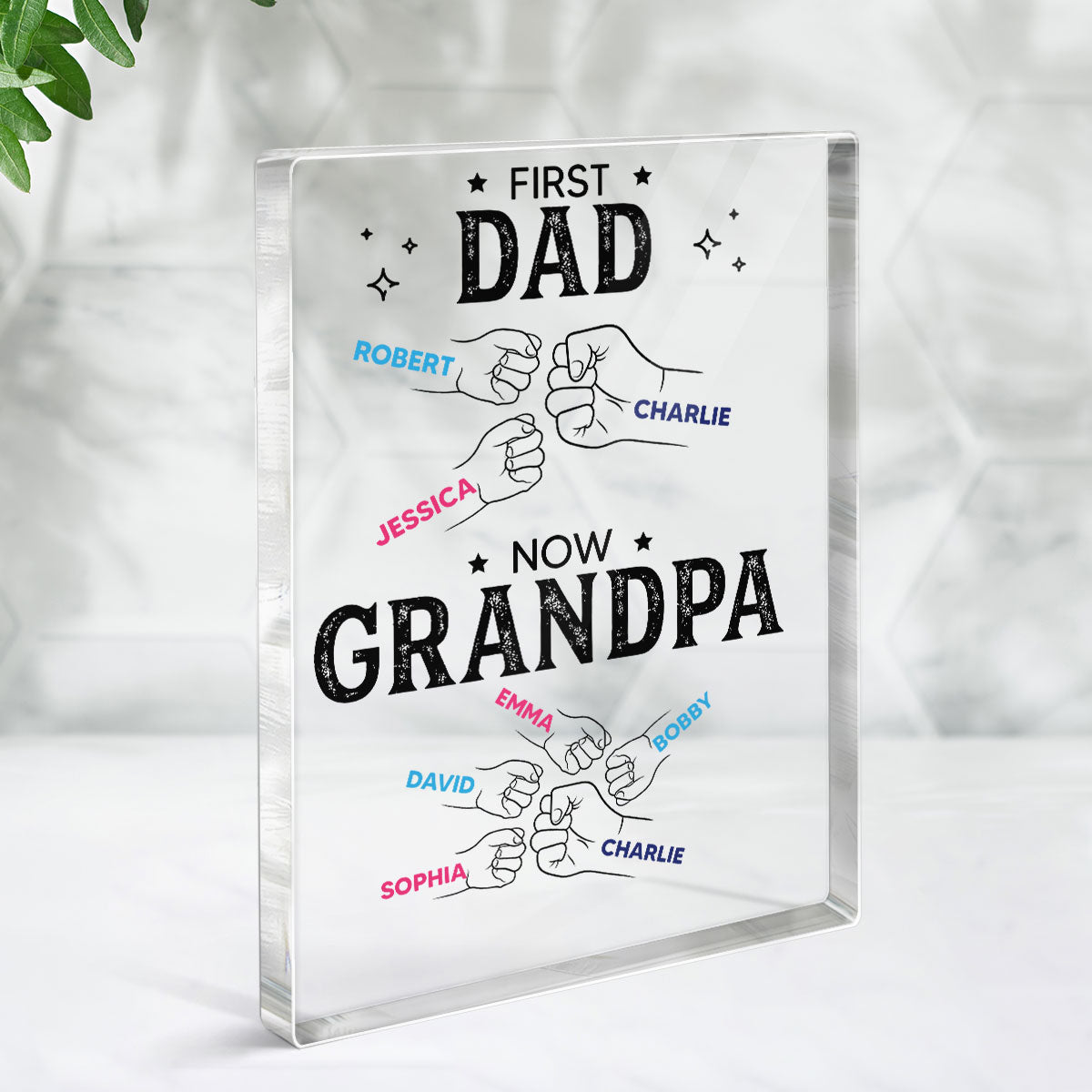 Dad Grandpa Punch Hand Outline Personalized Rectangle Acrylic Block Plaque, Gift for Dad, Gift for Grandpa, Father's Day Gifts