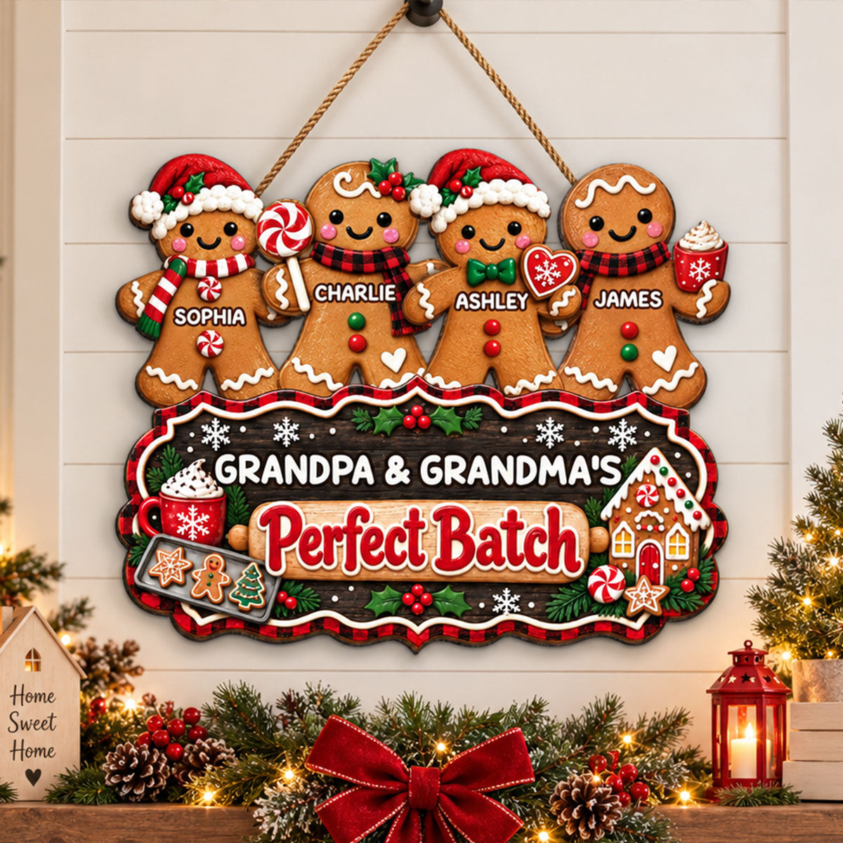 Christmas Gingerbread Grandpa Grandma Perfect Batch - Personalized Wood Sign - Christmas Decor, Door Sign For Grandparents