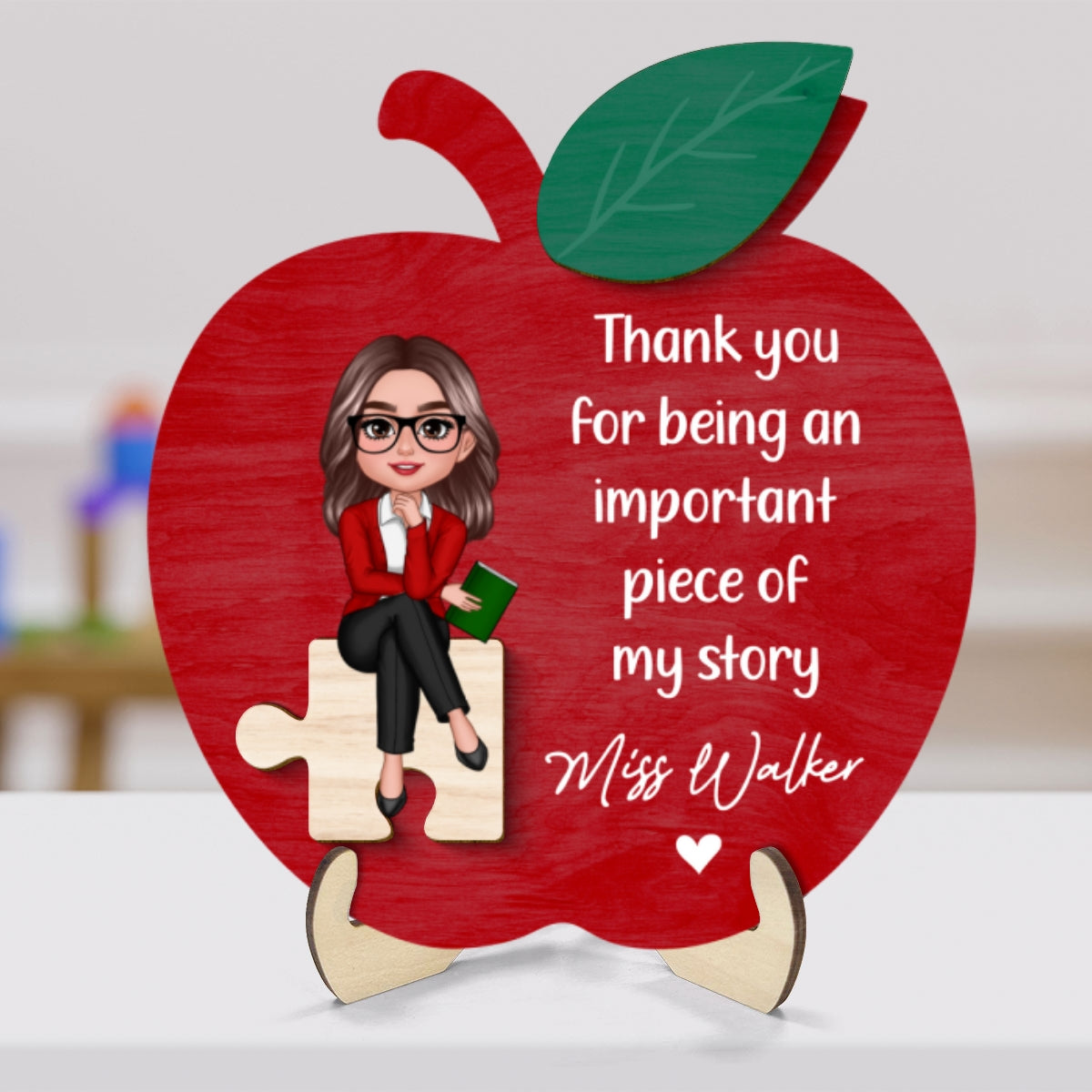 Thank You Teacher Important Piece Personalized 2-Layer Wooden Plaque