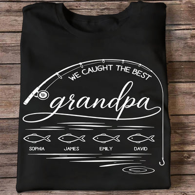 Fishing Dad Grandpa Best Catch Outline Style - Personalized Shirt