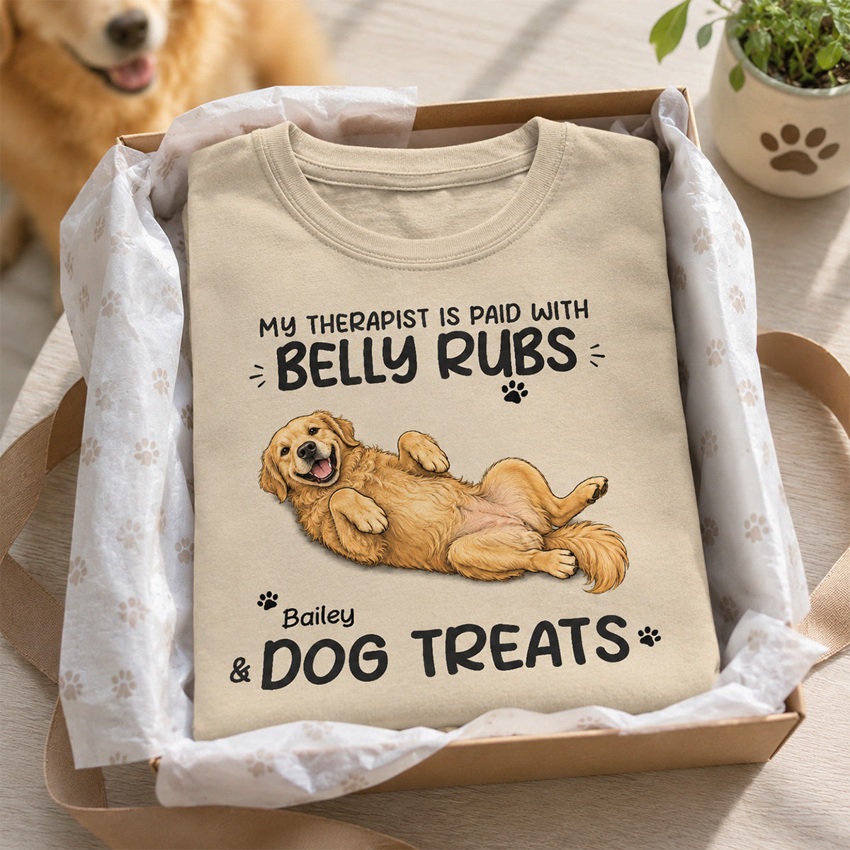 My Therapist Is Paid With Belly Rubs & Dog Treat Custom Dog Photo - Personalized Shirt - Funny Gift For Dog Lover