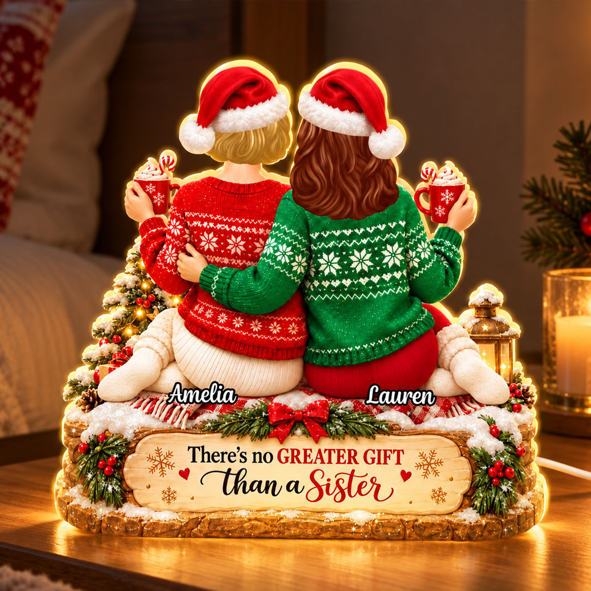 There's No Greater Gift than Sisters - Personalized Light Box - Heartfelt Christmas Gift for Sisters