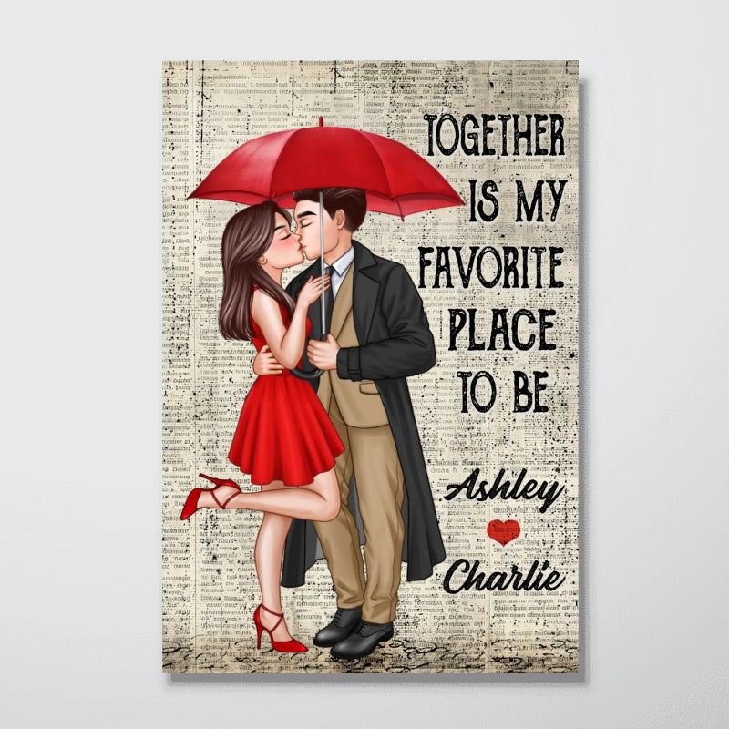 Elegant Couple Love With Umbrella Under Rain Personalized Vertical Poster