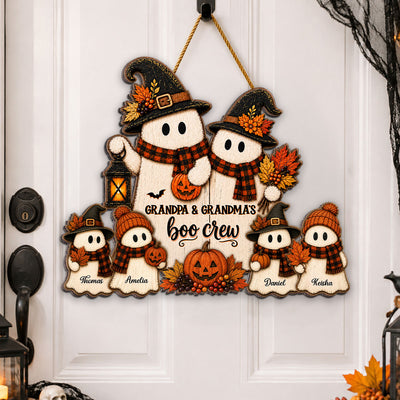 Vintage Retro Fall Halloween Grandma Grandpa's Boo Crew - Personalized Wood Sign - Fall Halloween Decoration For Grandparents