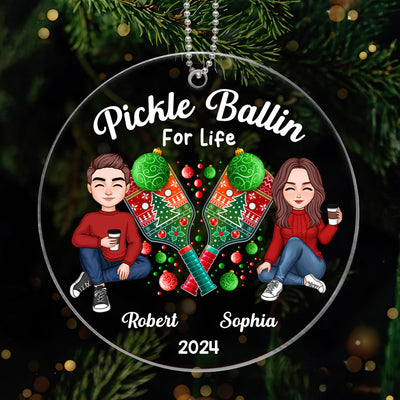 Pickle Ballin For Life Happy Christmas Couple Friends Personalized Acrylic Ornament
