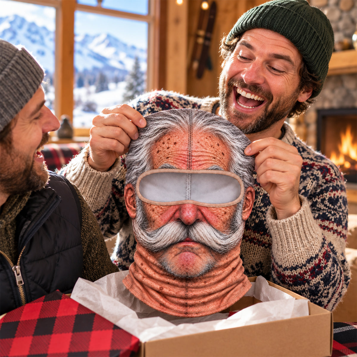 Realistic Old Man Face - Personalized Balaclava Mask - Hilarious Winter Christmas Gift for Skiers, Snowboard Party Face Cover, Custom Ski Mask