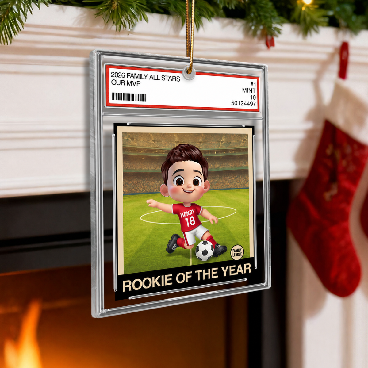 Soccer Rookie Of The Year Kid All Star Trading Card Style - Personalized Acrylic Ornament - Christmas Gift For Kids, Grandchildren