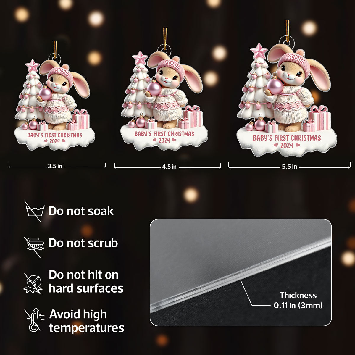 3D Effect Cute Bunny Baby's First Christmas Personalized Acrylic Ornament, Christmas Gift For Newborns, New Grandparents