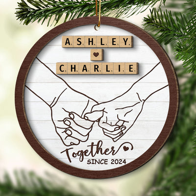 Hand In Hand Couple Wooden Blocks Christmas Personalized 2-Layer Wooden Ornament, Christmas Gift For Him, For Her