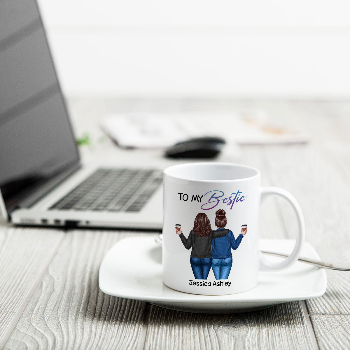 Back View Besties To My Bestie Personalized Mug, Christmas Gift For Best Friends, BFF