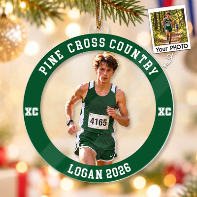 Custom Photo Cross Country - Personalized Acrylic Ornament - Cross Country Keepsake, Christmas Gift for Daughter, Son, Grandkids