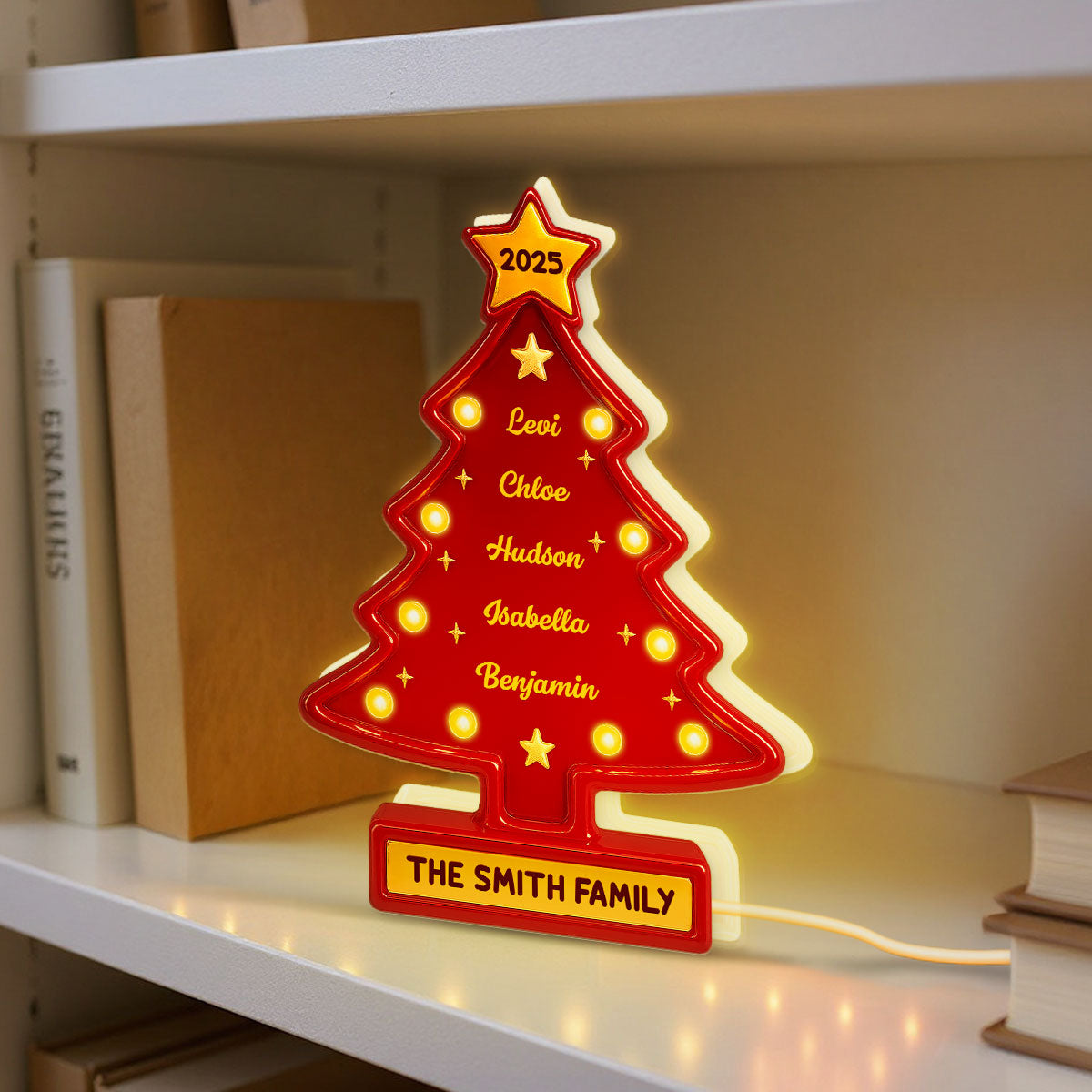 3D Effect Christmas Tree Marquee Texture Family Members Names Personalized LED Light Box