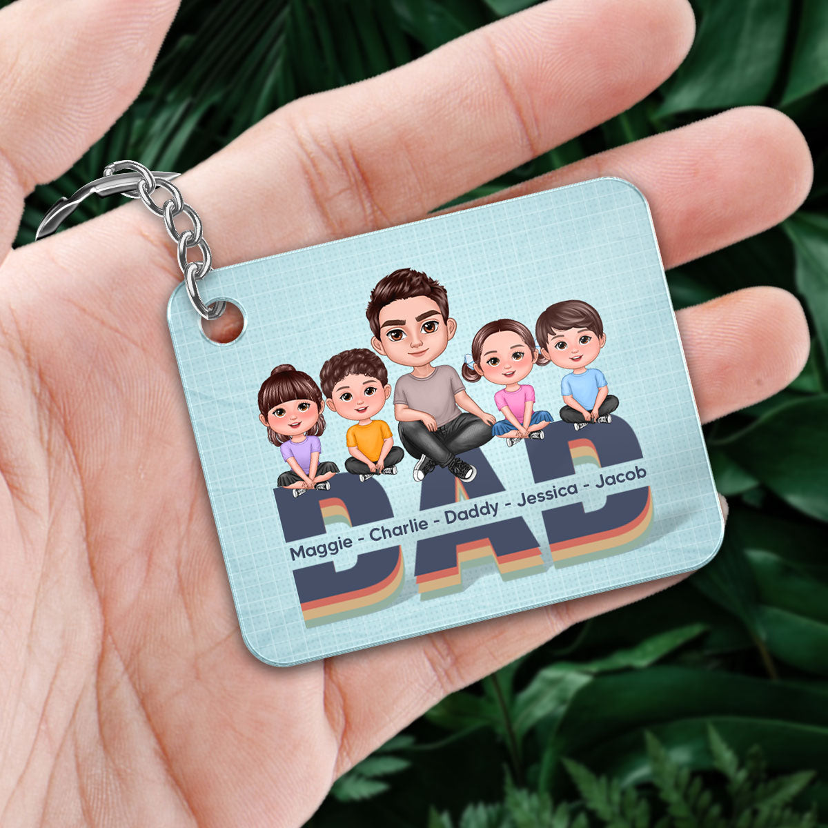 Doll Dad And Kids Sitting On Retro Text Personalized Acrylic Keychain