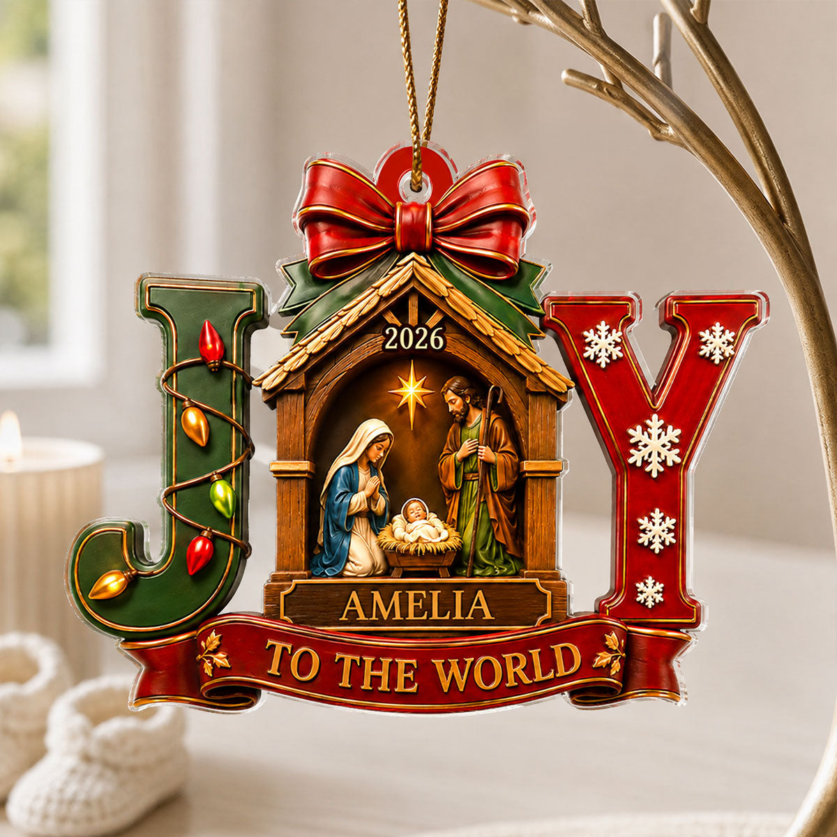 Baby First Christmas Joy To The World - Personalized Acrylic Ornament - Christmas Keepsake