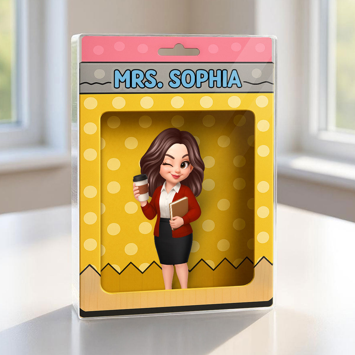 Teacher Inside Pencil Pattern Box 3D Effect Personalized Acrylic Block, Back To School gift for Teachers